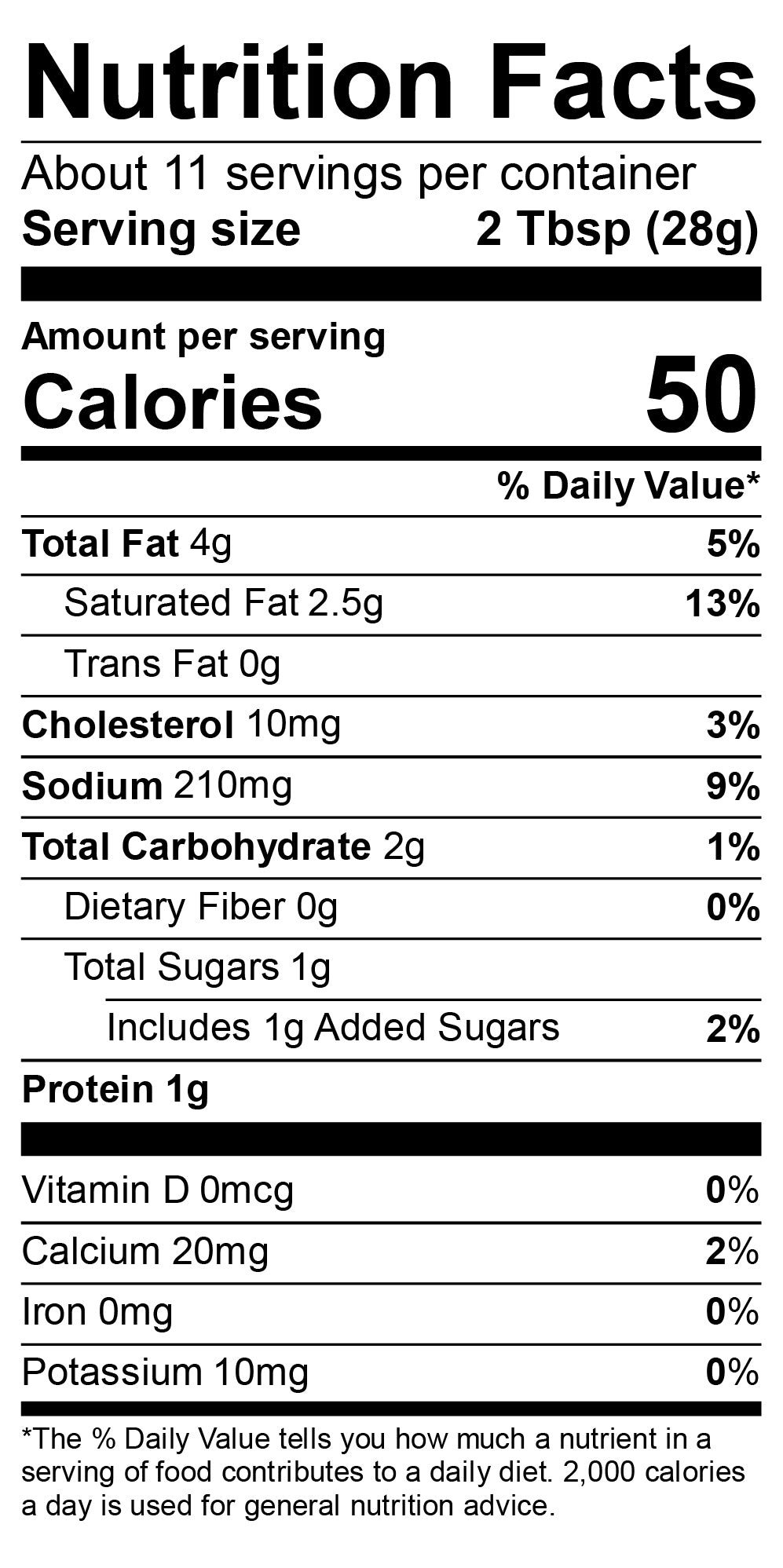 Nutrition Facts for Bacon Scallion Cream Cheese Dip 2 Pack
