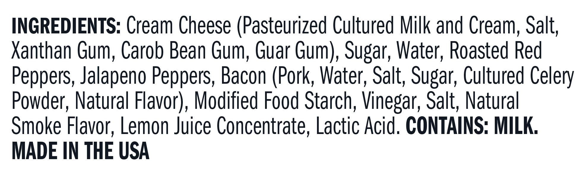 Ingredients for Hot Pepper Bacon Cream Cheese Dip 2 Pack