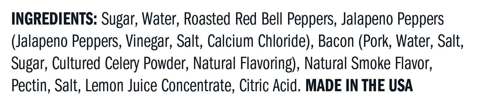 Ingredients for Hot Pepper Bacon Jam - 1 gallon jug
